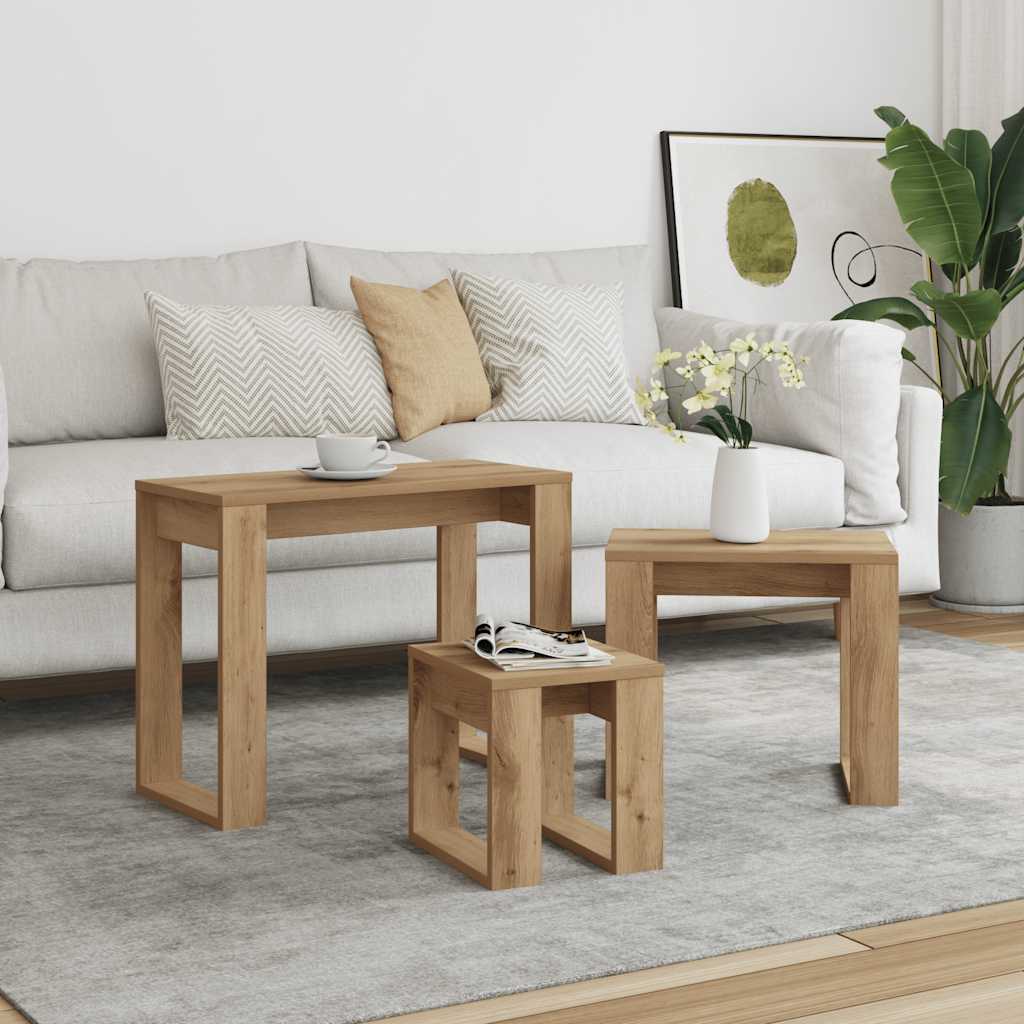 HKH Set de 3 mesas nido Artisiano de roble y derivados de madera