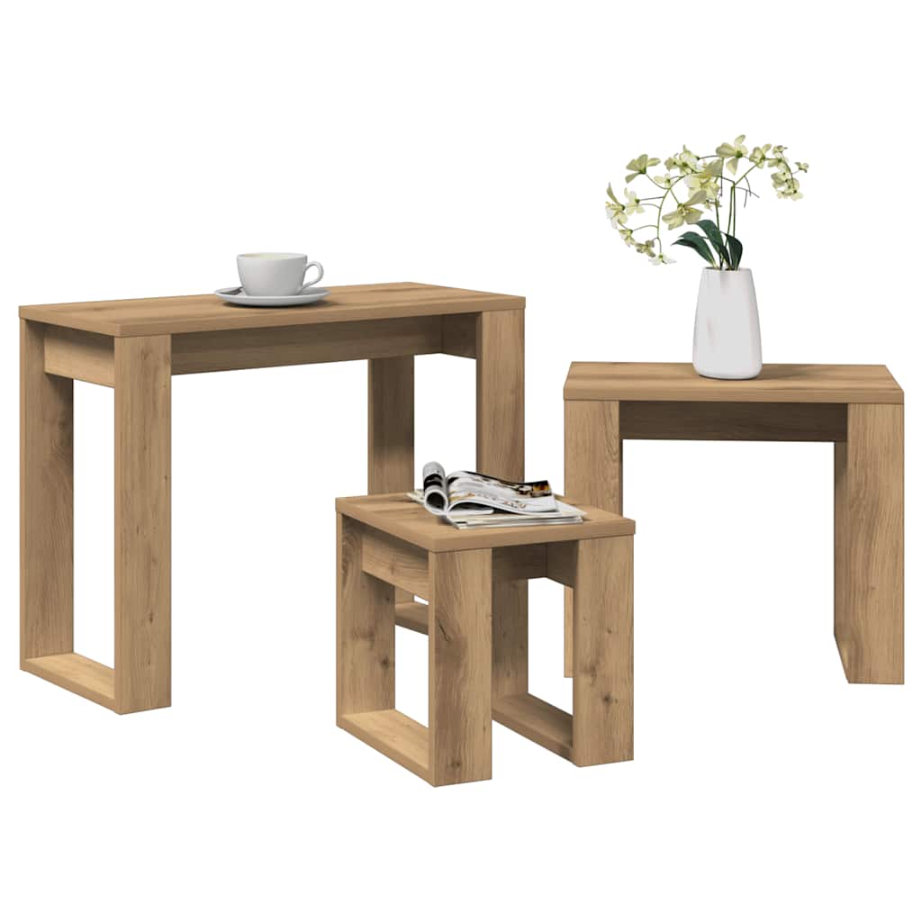 HKH Set de 3 mesas nido Artisiano de roble y derivados de madera