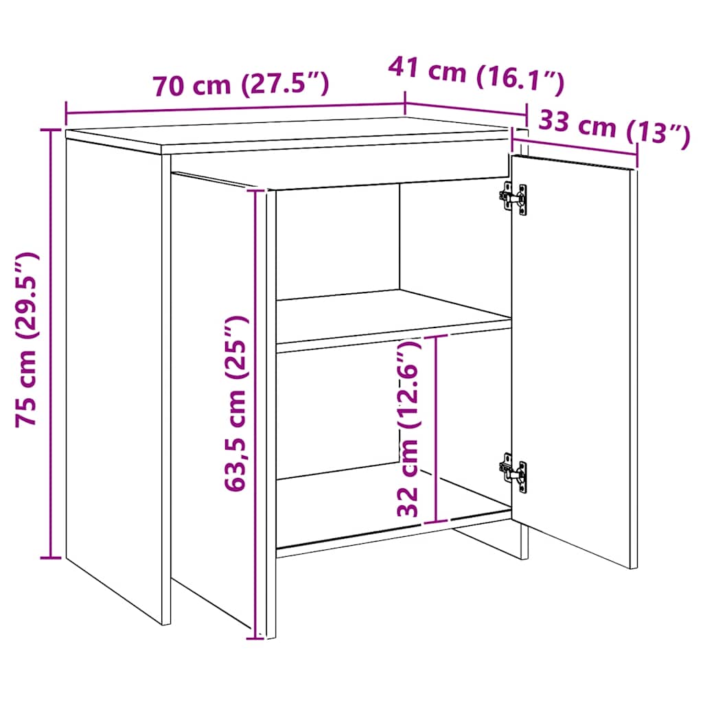 HKH Aparador de derivados de madera 70 x 41 x 75 cm - Roble artesanal