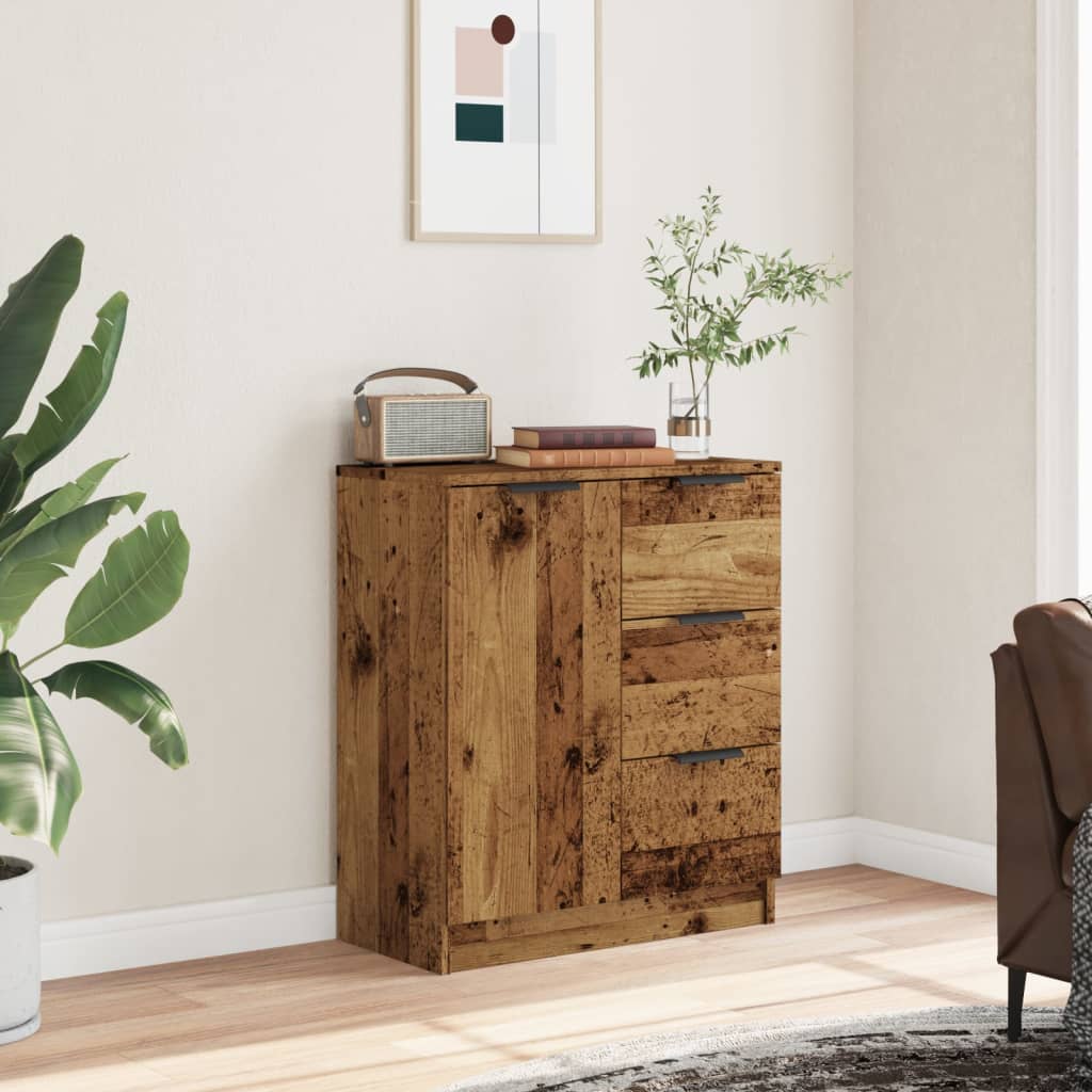 Aparador clásico HKH de madera maciza con 3 cajones de 60 x 30 x 70 cm - Madera envejecida