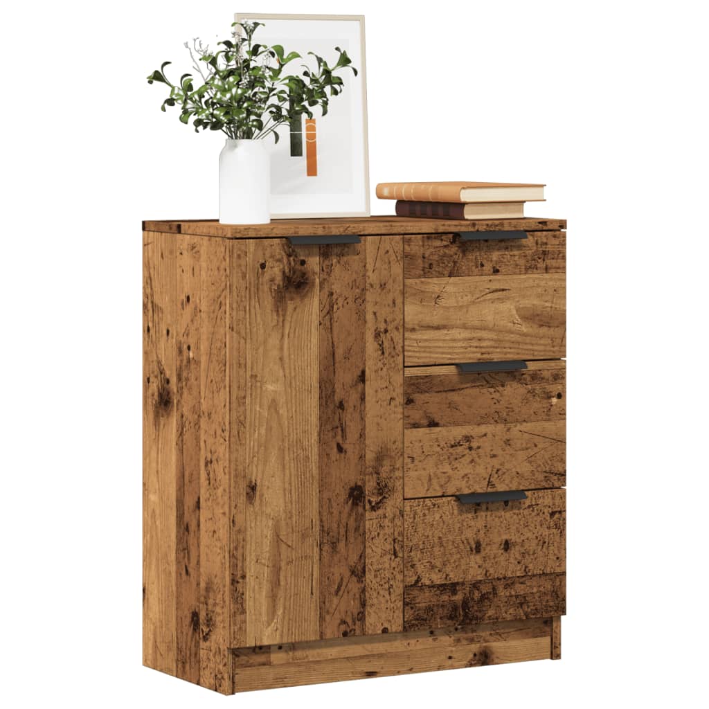 Aparador clásico HKH de madera maciza con 3 cajones de 60 x 30 x 70 cm - Madera envejecida