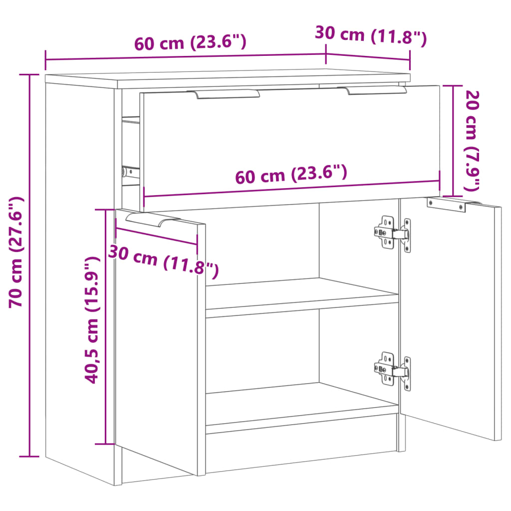 Aparador Clásico HKH de Madera Derivada con 2 Cajones 60 X 30 X 70 Cm - Madera Vieja