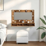 HKH Armário Espelhado com Luzes LED em Madeira Velha - 90x31,5x62 Cm