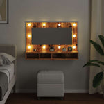HKH Armário Espelhado com Luzes LED em Madeira Velha - 90x31,5x62 Cm