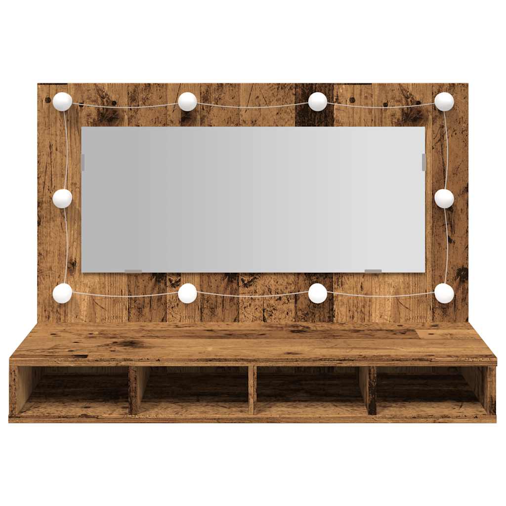 HKH Armário Espelhado com Luzes LED em Madeira Velha - 90x31,5x62 Cm