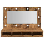 HKH Armário Espelhado com Luzes LED em Madeira Velha - 90x31,5x62 Cm