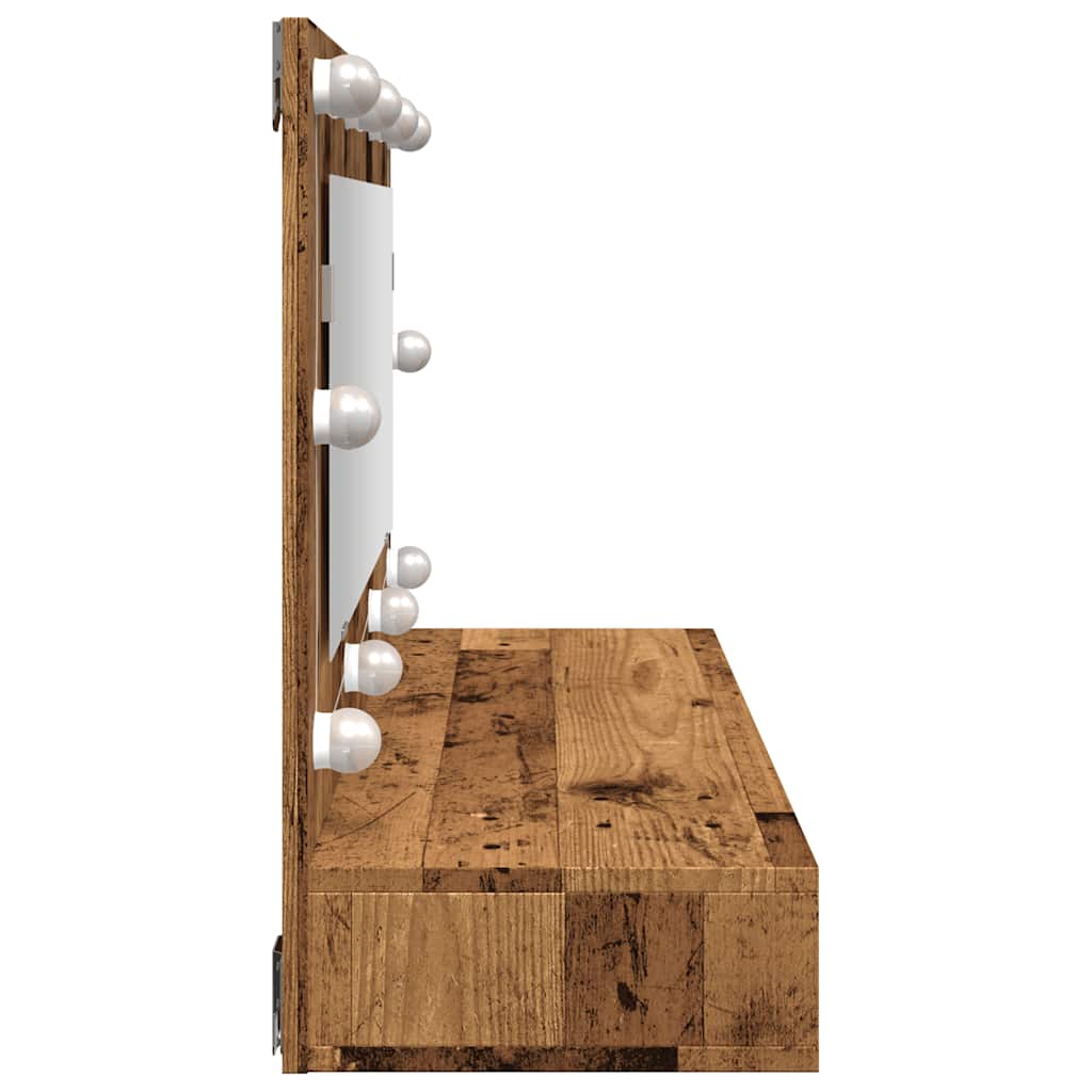 HKH Armário Espelhado com Luzes LED em Madeira Velha - 90x31,5x62 Cm
