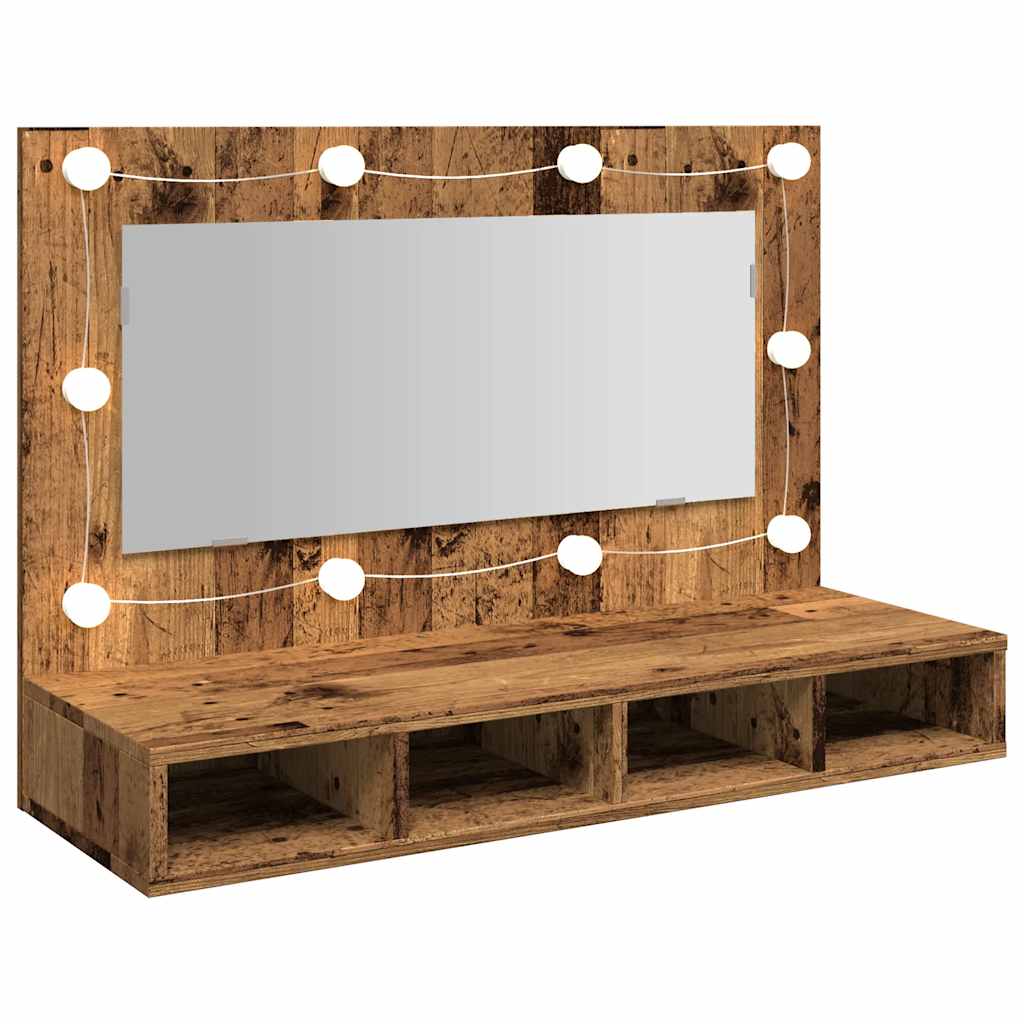 HKH Armário Espelhado com Luzes LED em Madeira Velha - 90x31,5x62 Cm