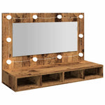 HKH Armário Espelhado com Luzes LED em Madeira Velha - 90x31,5x62 Cm