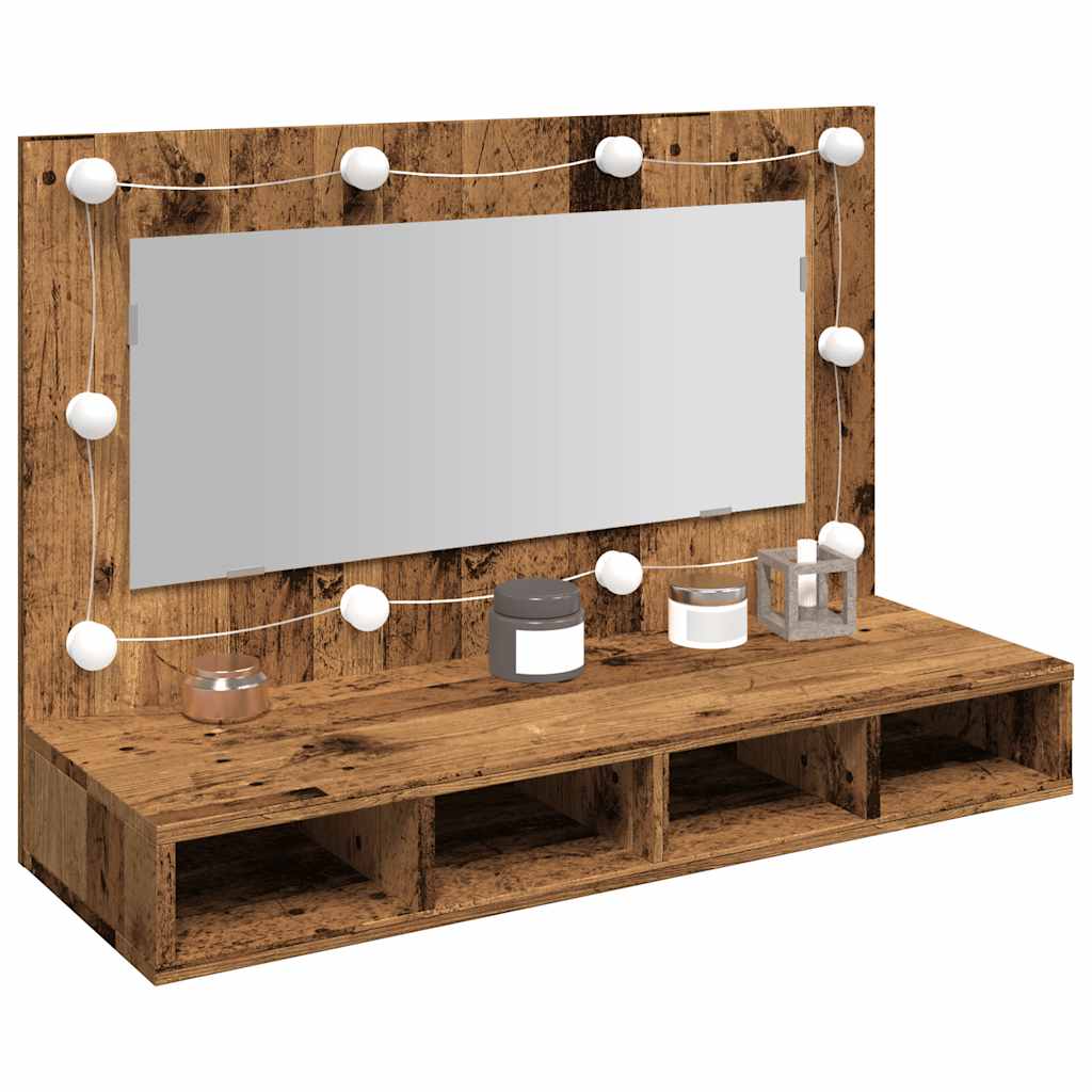 HKH Armario con Espejo y Luces LED en Madera Envejecida - 90x31,5x62 Cm