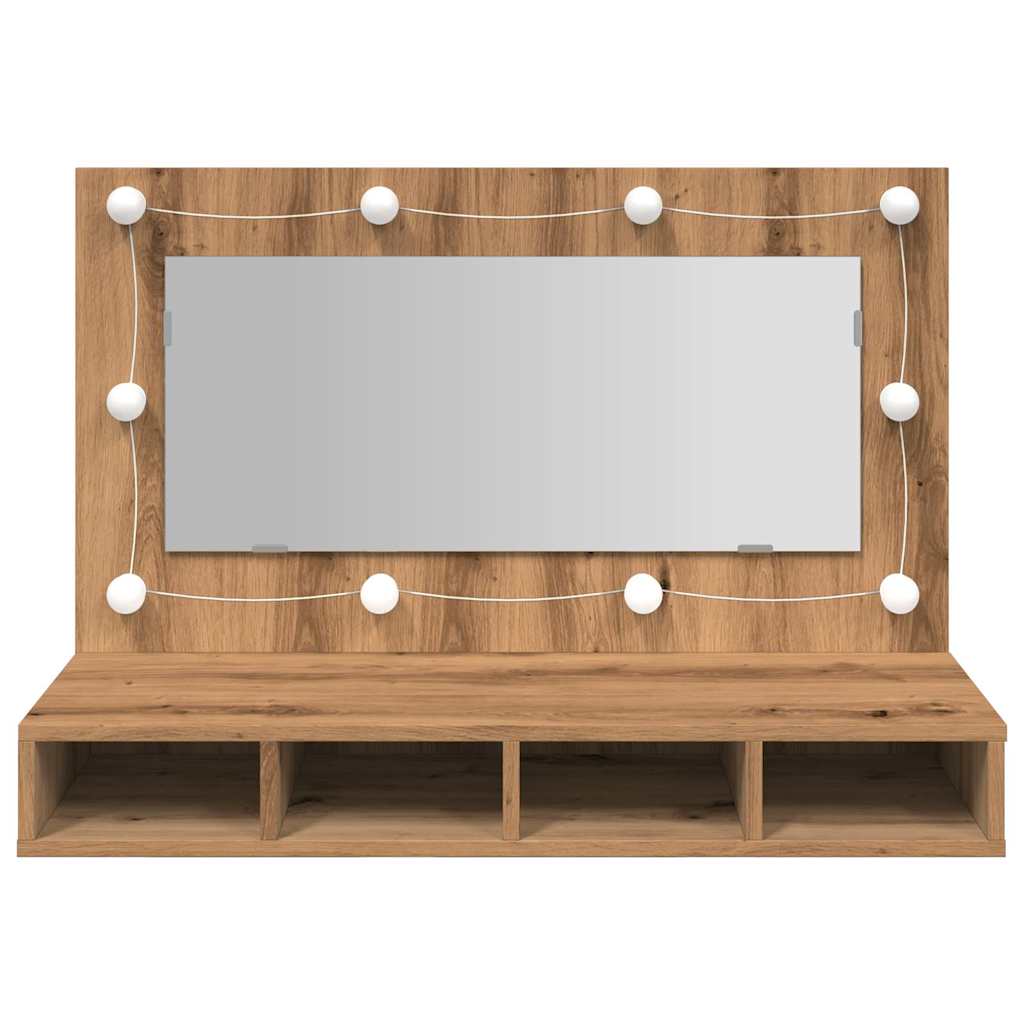 HKH Armário com Espelho com LED em Carvalho Artesanal - 90x31,5x62 Cm