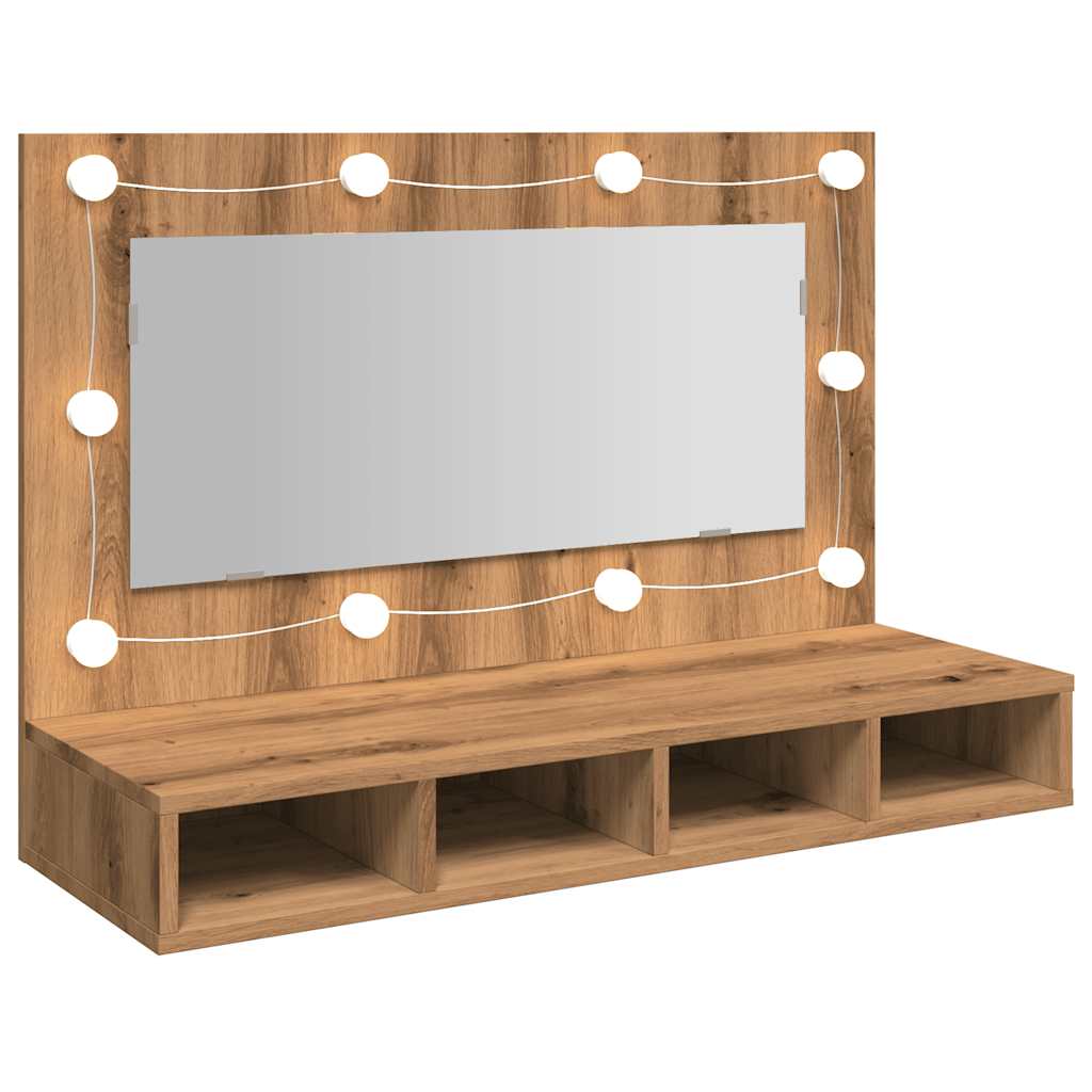 HKH Armário com Espelho com LED em Carvalho Artesanal - 90x31,5x62 Cm