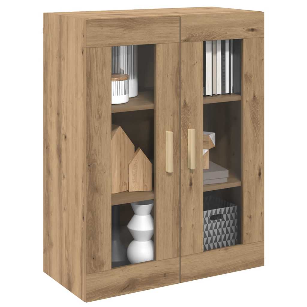 HKH Armario de Pared Suspendido de Madera, Cristal 69,5 X 34 X 90 Cm - Roble Artesano
