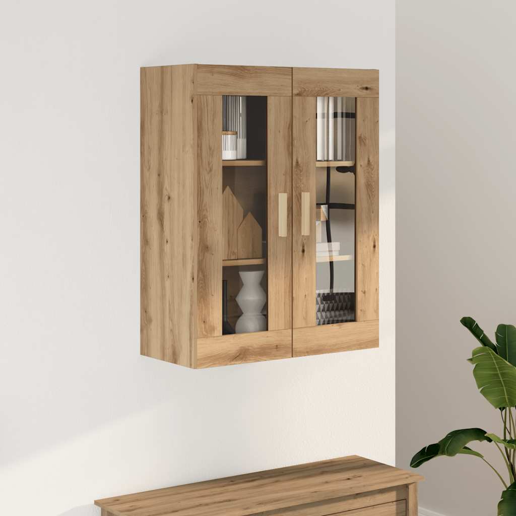 HKH Armario de Pared Suspendido de Madera, Cristal 69,5 X 34 X 90 Cm - Roble Artesano