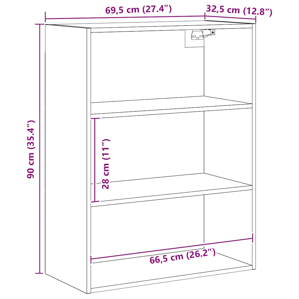 HKH Armario de Pared Flotante de Madera 69,5 X 32,5 X 90 Cm - Roble Artesanal