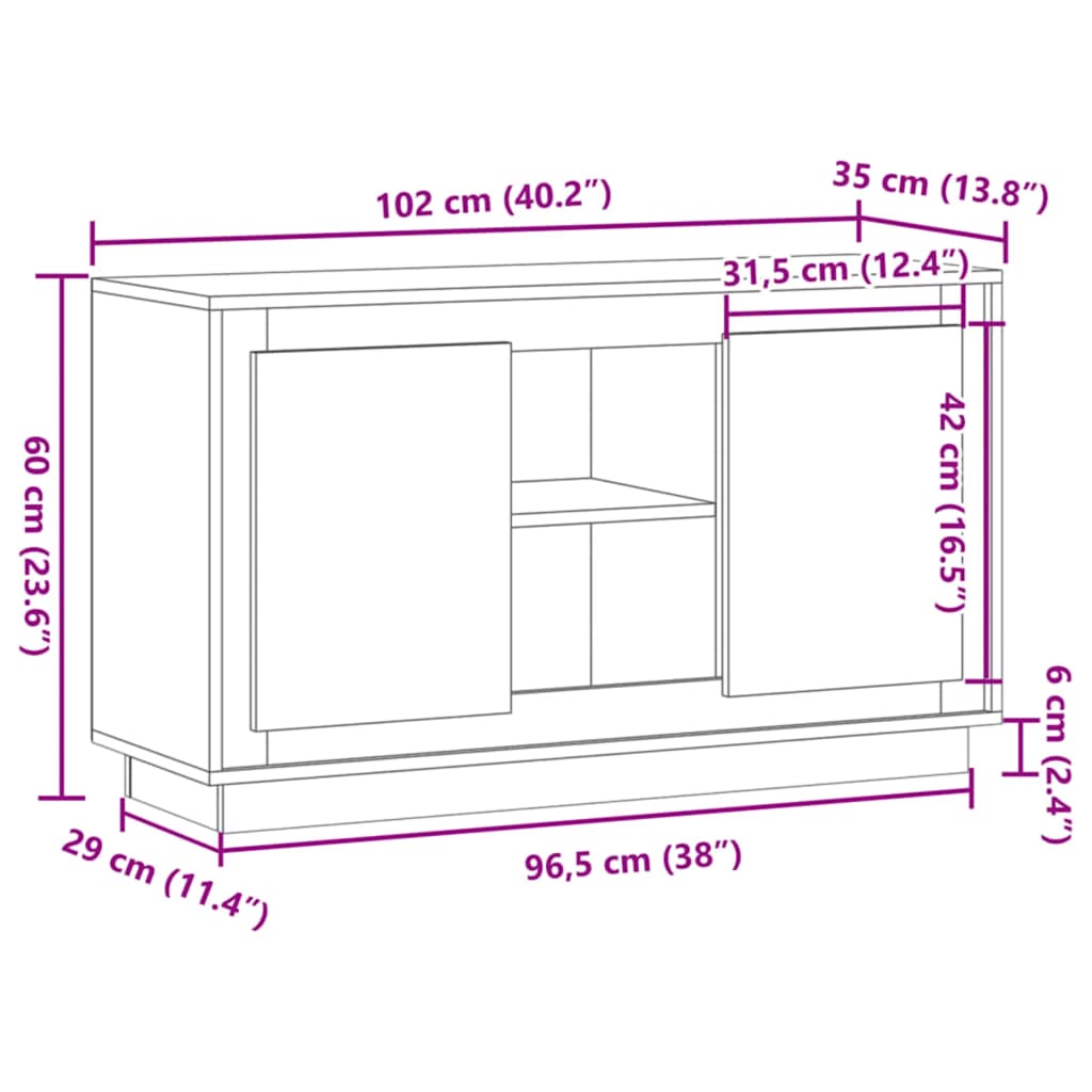 HKH Aparador Clásico en Madera de Ingeniería, Acero 102 X 35 X 55 Cm - Roble Artesanal