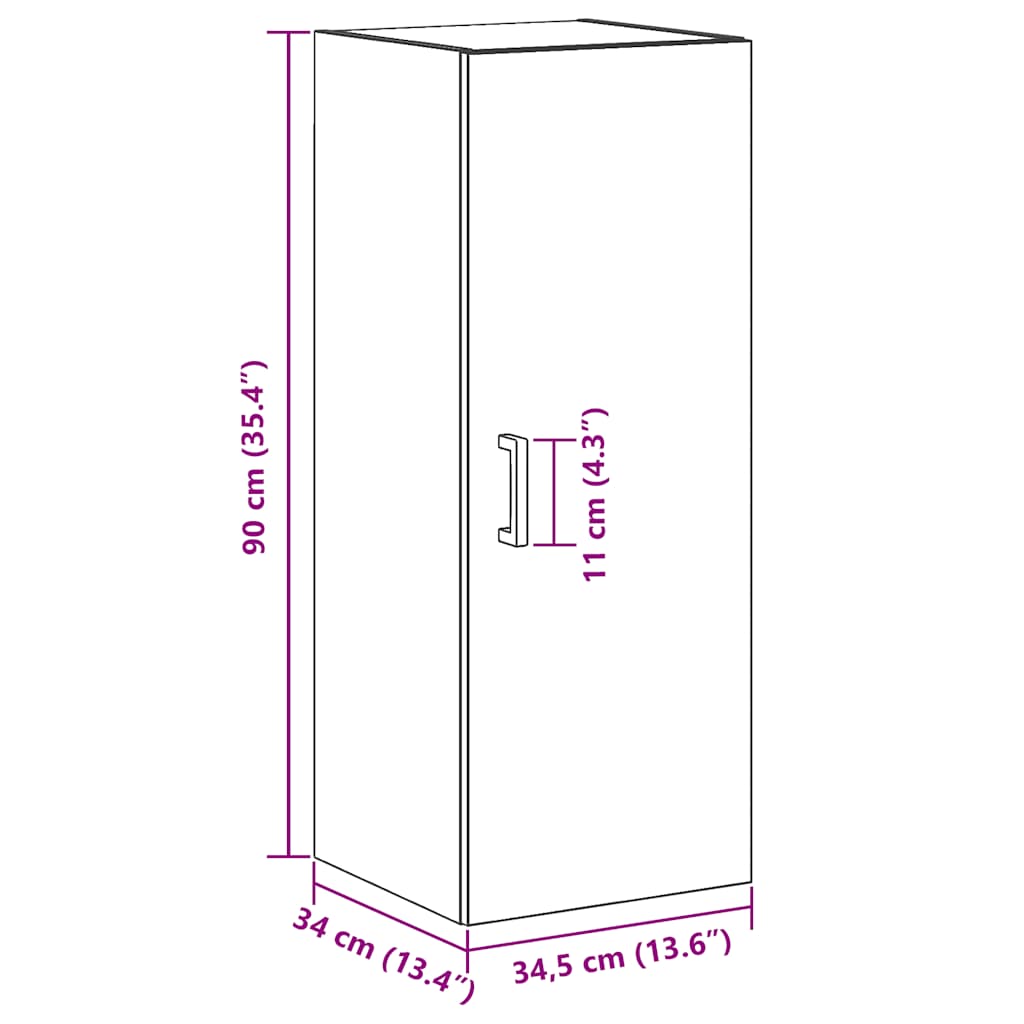 HKH Armario Alto de Pared en derivados de Madera 34,5 X 34 X 90 Cm - Roble Artesanal