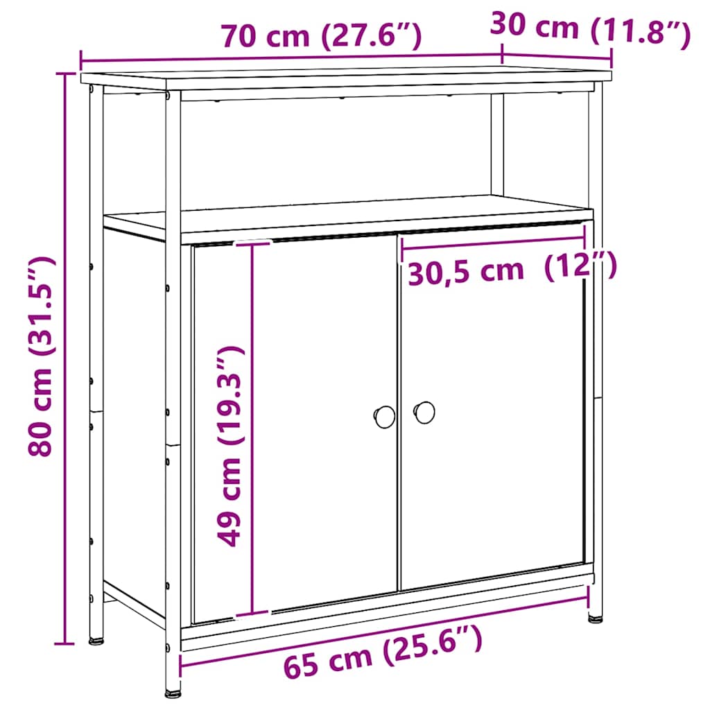 Aparador Clásico HKH de Madera, Acero 70 x 30 x 80 cm - Roble Artesanal