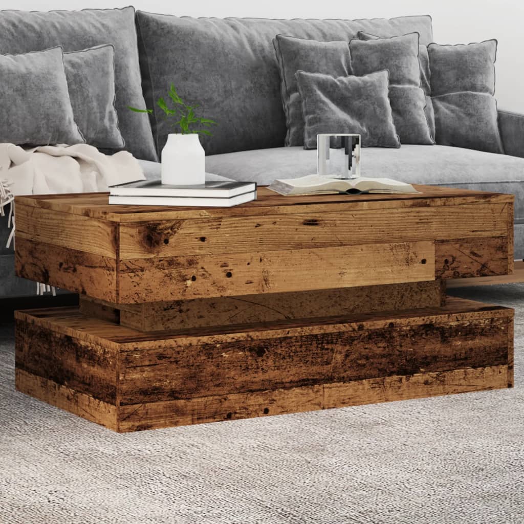 Mesa de centro HKH con luces LED en madera envejecida