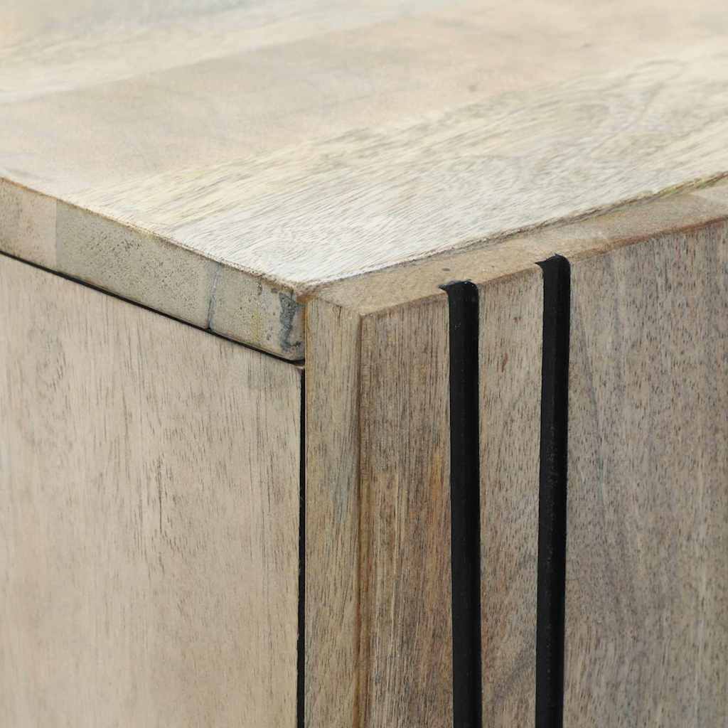 Aparador HKH alto en madera de mango maciza blanca y negra con patas de tubo de hierro y madera manufacturada con 1 puerta