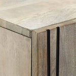 Aparador HKH alto en madera de mango maciza blanca y negra con patas de tubo de hierro y madera manufacturada con 1 puerta