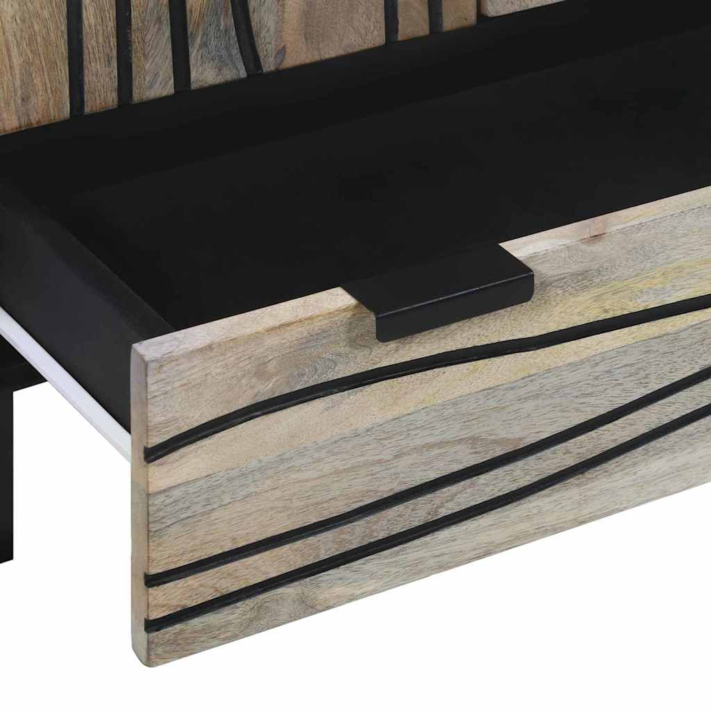 Aparador HKH alto en madera de mango maciza blanca y negra con patas de tubo de hierro y madera manufacturada con 1 puerta