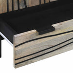 Aparador HKH alto en madera de mango maciza blanca y negra con patas de tubo de hierro y madera manufacturada con 1 puerta