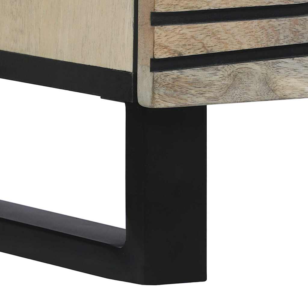 Aparador HKH alto en madera de mango maciza blanca y negra con patas de tubo de hierro y madera manufacturada con 1 puerta