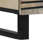 Aparador HKH alto en madera de mango maciza blanca y negra con patas de tubo de hierro y madera manufacturada con 1 puerta