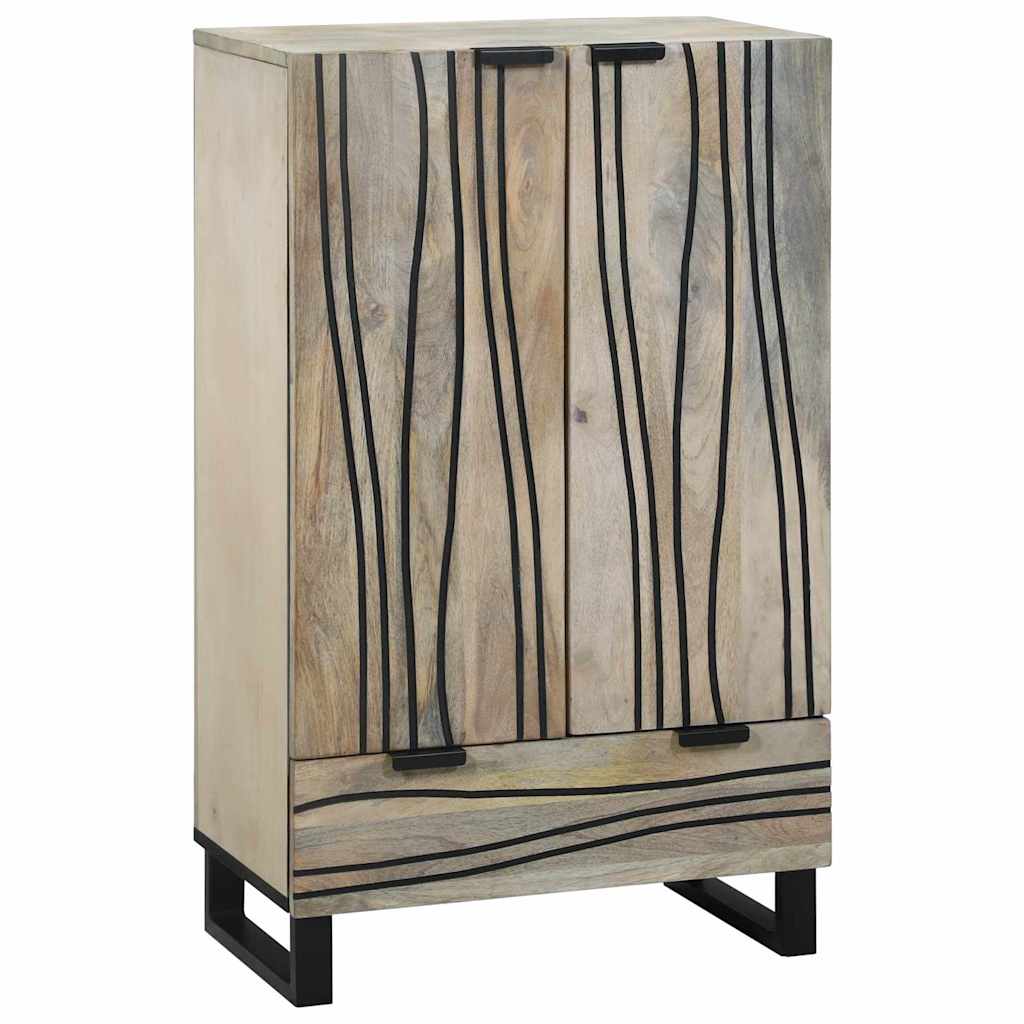 Aparador HKH alto en madera de mango maciza blanca y negra con patas de tubo de hierro y madera manufacturada con 1 puerta