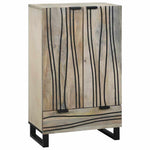 Aparador HKH alto en madera de mango maciza blanca y negra con patas de tubo de hierro y madera manufacturada con 1 puerta