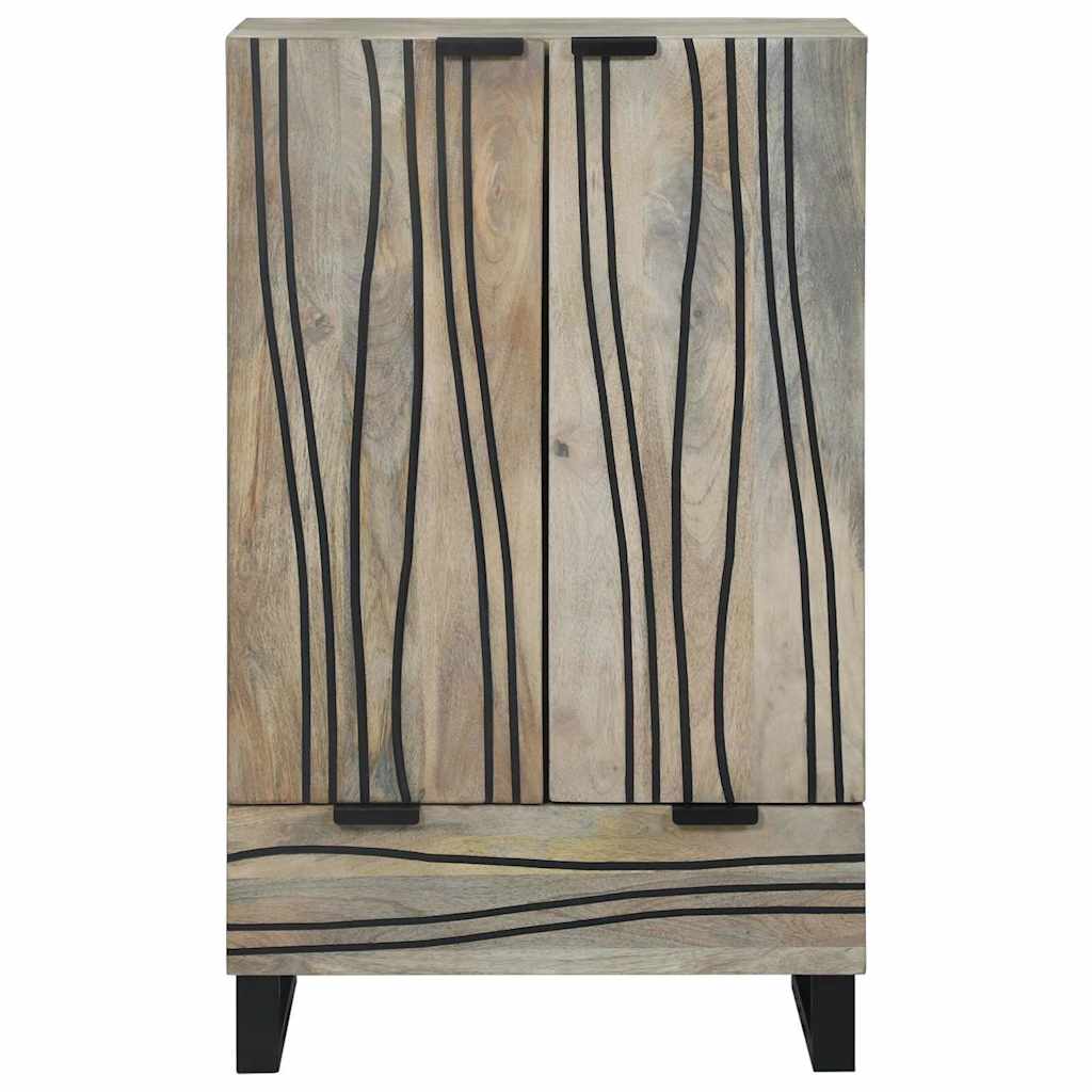 Aparador HKH alto en madera de mango maciza blanca y negra con patas de tubo de hierro y madera manufacturada con 1 puerta