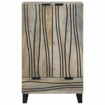 Aparador HKH alto en madera de mango maciza blanca y negra con patas de tubo de hierro y madera manufacturada con 1 puerta