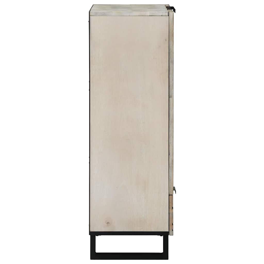 Aparador HKH alto en madera de mango maciza blanca y negra con patas de tubo de hierro y madera manufacturada con 1 puerta