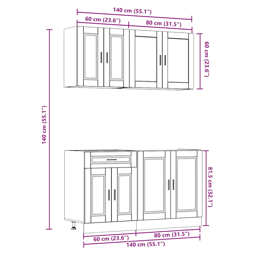 HKH Armario 4 Piezas de Cocina Conjunto Oporto - Blanco