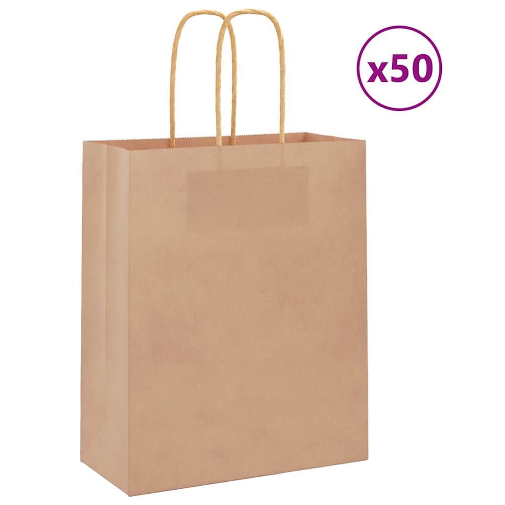 Bolsas de Papel HKH 50 Unidades con Asas - Marrón - 18x8x22 cm