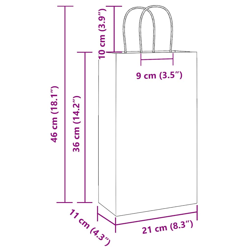 Bolsas de Papel HKH 50 Unidades con Asas - Marrón - 21x11x36 cm