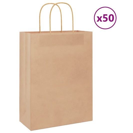 HKH Sacos de Papel 50 Unidades com Alças - Castanho - 26x12x35 cm