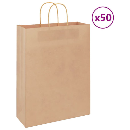 HKH Sacos de Papel 50 Unidades com Alças - Castanho - 32x12x42 cm