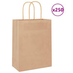 HKH Sacos de Papel 250 Unidades com Alças - Castanho - 21x11x28 cm