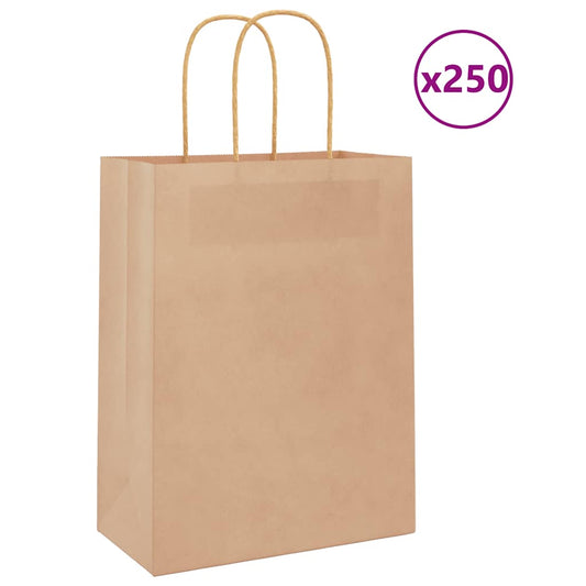 HKH Sacos de Papel 250 Unidades com Alças - Castanho - 21x11x28 cm