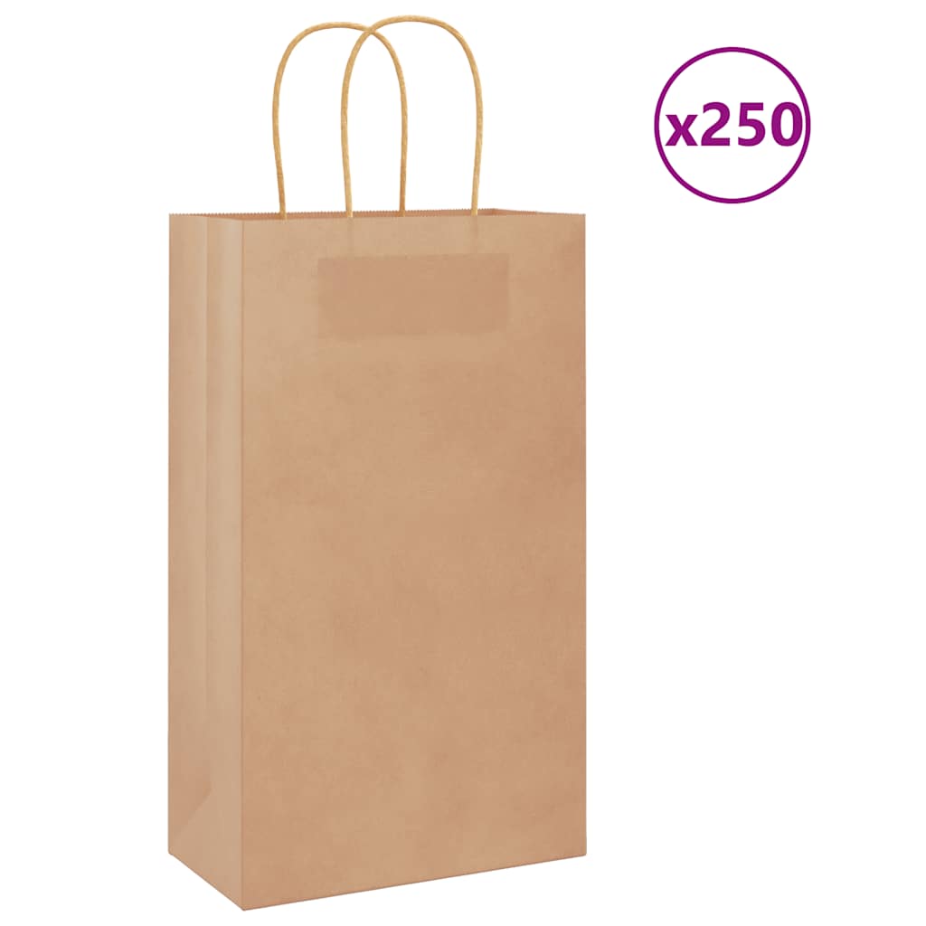 Bolsas de papel HKH 250 unidades con asas - Marrón - 21x11x36 cm