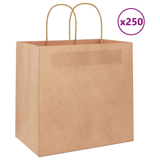 HKH Sacos de Papel 250 Unidades com Alças - Castanho - 26x17x25 cm