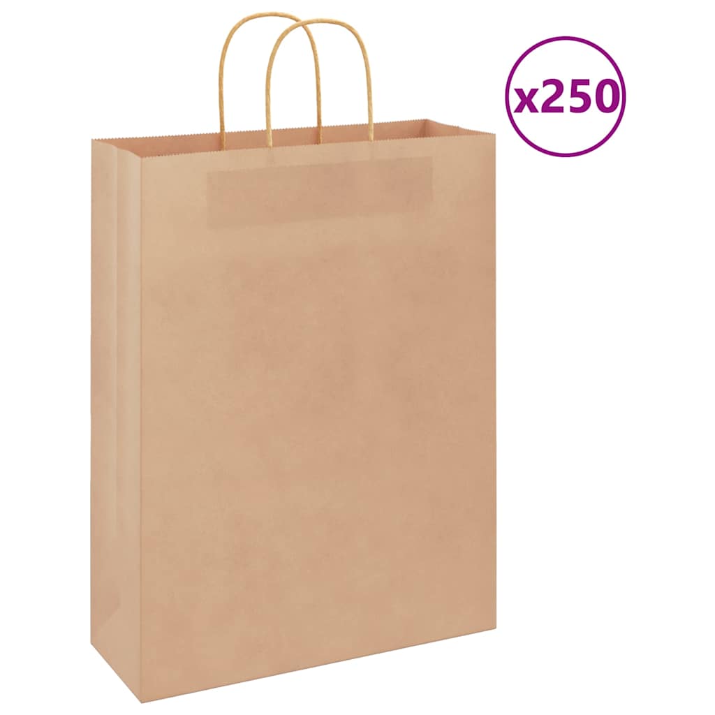 HKH Sacos de Papel 250 Unidades com Alças - Castanho - 32x12x42 cm