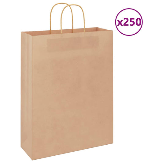 HKH Sacos de Papel 250 Unidades com Alças - Castanho - 32x12x42 cm