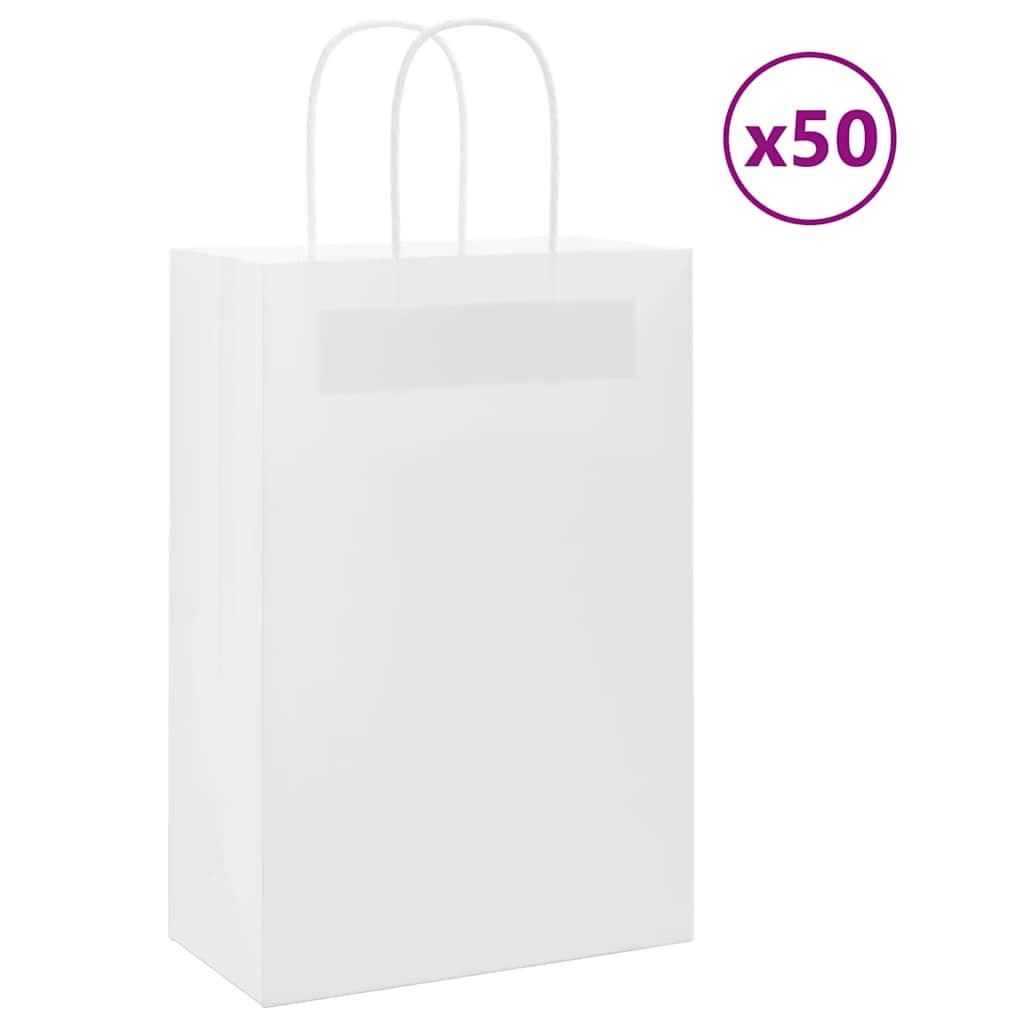 HKH Sacos de Papel 50 Unidades com Alças - Branco - 21x11x31 cm