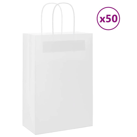 HKH Sacos de Papel 50 Unidades com Alças - Branco - 21x11x31 cm