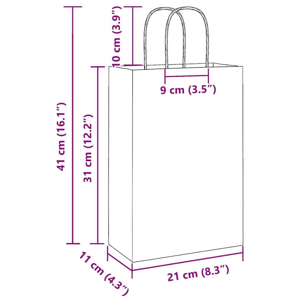 HKH Bolsas de Papel 50 Unidades con Asas - Blanco - 21x11x31 cm