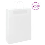 HKH Bolsas de Papel 50 Unidades con Asas - Blanco - 32x12x42 cm