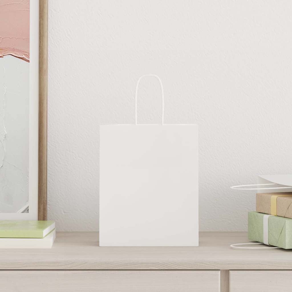 HKH Sacos de Papel 250 Unidades com Alças - Branco - 18x8x22 cm